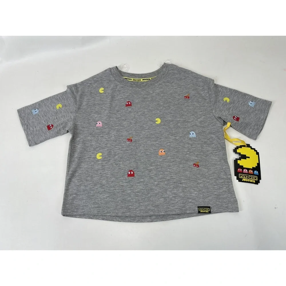 Justice Girls Pacman Cropped Graphic Tee‎ Size S Gray